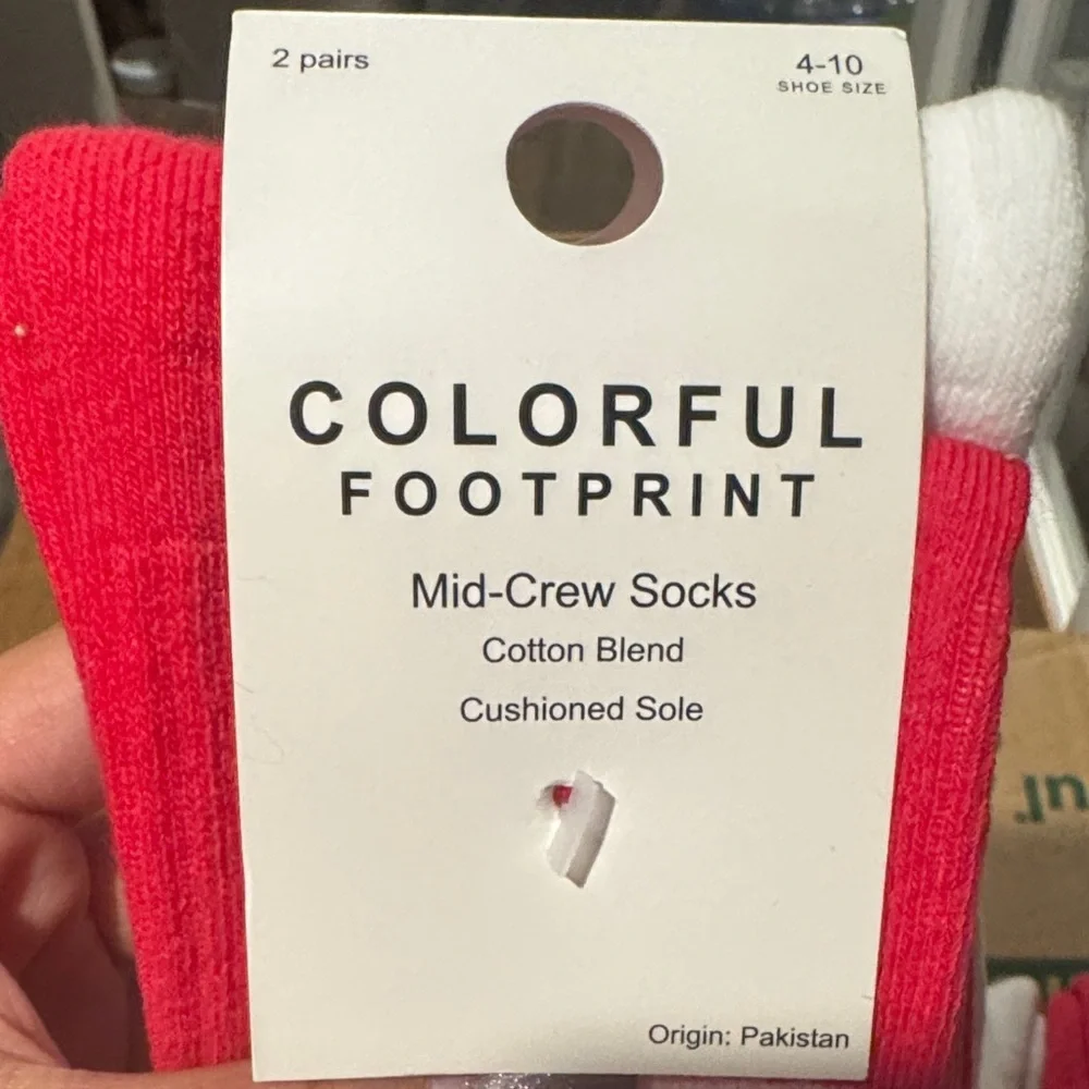 6pairs of Mid-Crew Socks Cotton Blend Size 4-10 Pink and White